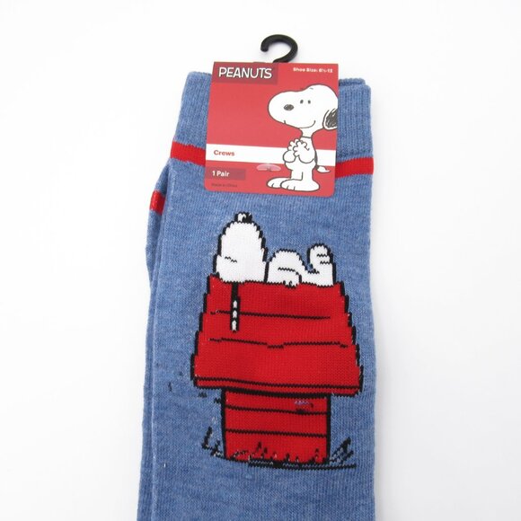 Peanuts Crews Socks Blue Snoopy Urban Outfitters, Shoe Size 6.5 - 12 - Picture 3 of 4